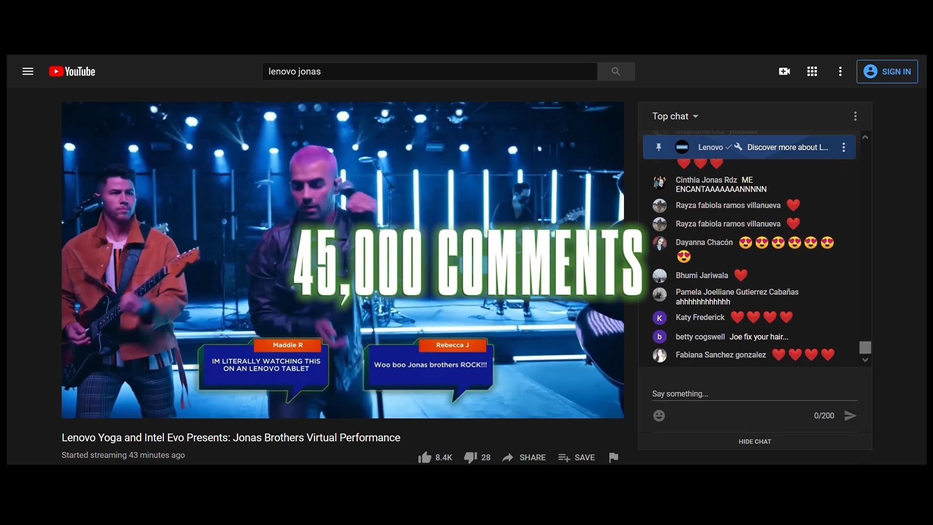 The live stream passing 45,000 comments