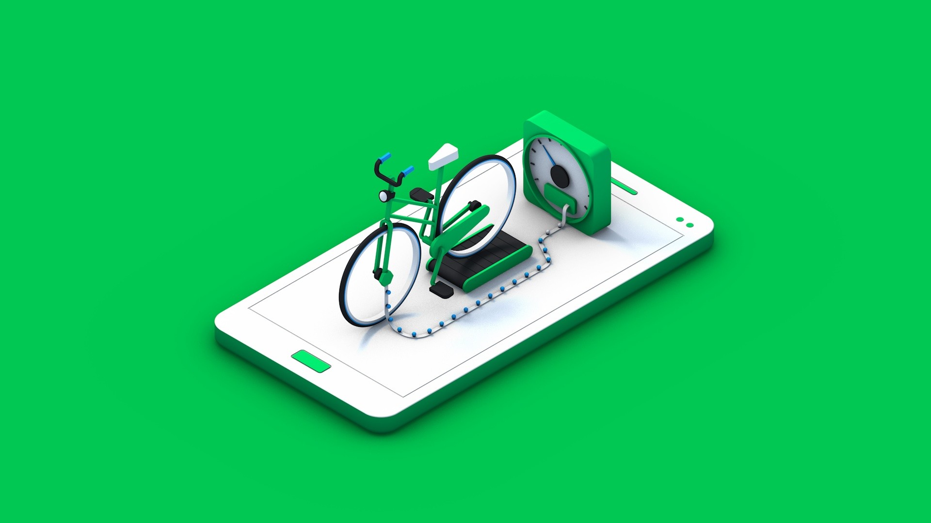 The bike experiment as key art, green
