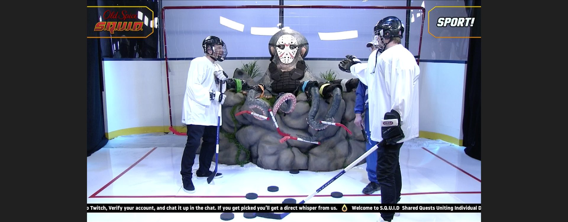 Performers flanking the thousand-part animatronic kraken on set