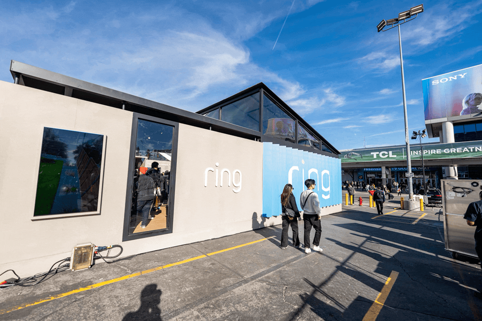 Attendees walking the Ring Block's outdoor neighborhood at CES
